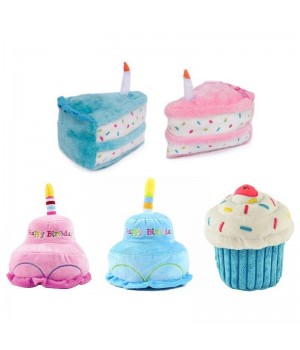 Cute Plush Birthday Candle Cake Doll Bite-resistant Play Squeaky Chewing Celebrate Party Dog Cat Toys