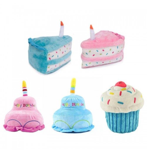 Cute Plush Birthday Candle Cake Doll Bite-resistant Play Squeaky Chewing Celebrate Party Dog Cat Toys