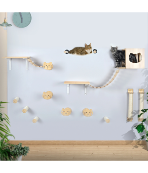 Wooden Cat Wall Shelves And Perches Set Floating Cats Wood Climb Furniture Cats Wall-mounted Playing Climber Set