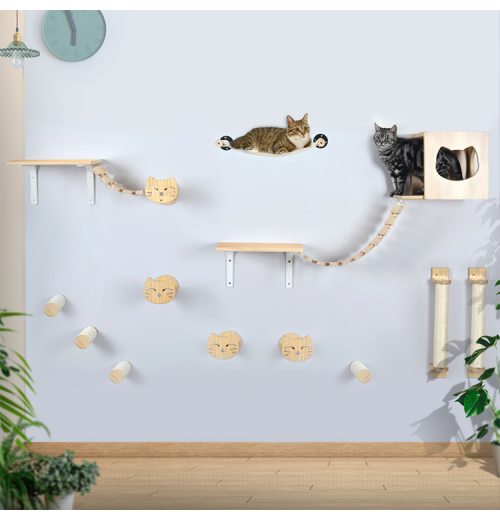 Wooden Cat Wall Shelves And Perches Set Floating Cats Wood Climb Furniture Cats Wall-mounted Playing Climber Set