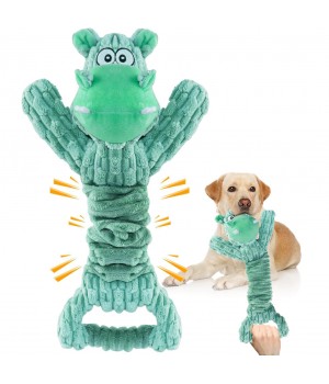 Pet Squeaky Plush Interactive Dog Toy Cartoon Green Hippos Boredom Companion Bite-resistant Interactive Fight Dog Toys