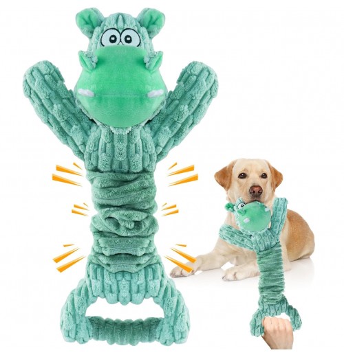 Pet Squeaky Plush Interactive Dog Toy Cartoon Green Hippos Boredom Companion Bite-resistant Interactive Fight Dog Toys