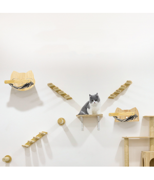 New Design Modern Wooden Sisal Rope Cat Furniture Tree Cat Climbing Track Wall Mounted Shelves Wood Cat Interactive Climbing Toy