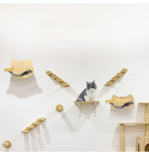 New Design Modern Wooden Sisal Rope Cat Furniture Tree Cat Climbing Track Wall Mounted Shelves Wood Cat Interactive Climbing Toy